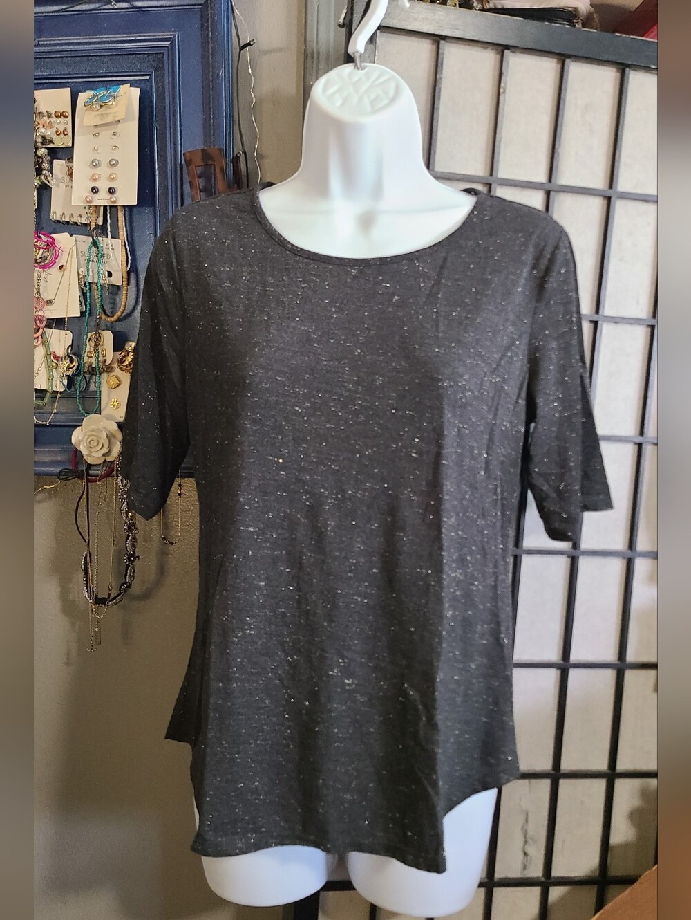 Apt. 9 Gray Glittery Elbow Sleeve Tee sz MP